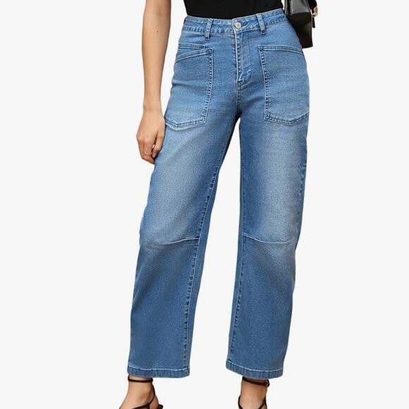 EVALESS Baggy Barrel High Waisted Wide Leg Boyfriend Denim Ankle Jeans, Size 8 - Picture 2 of 12